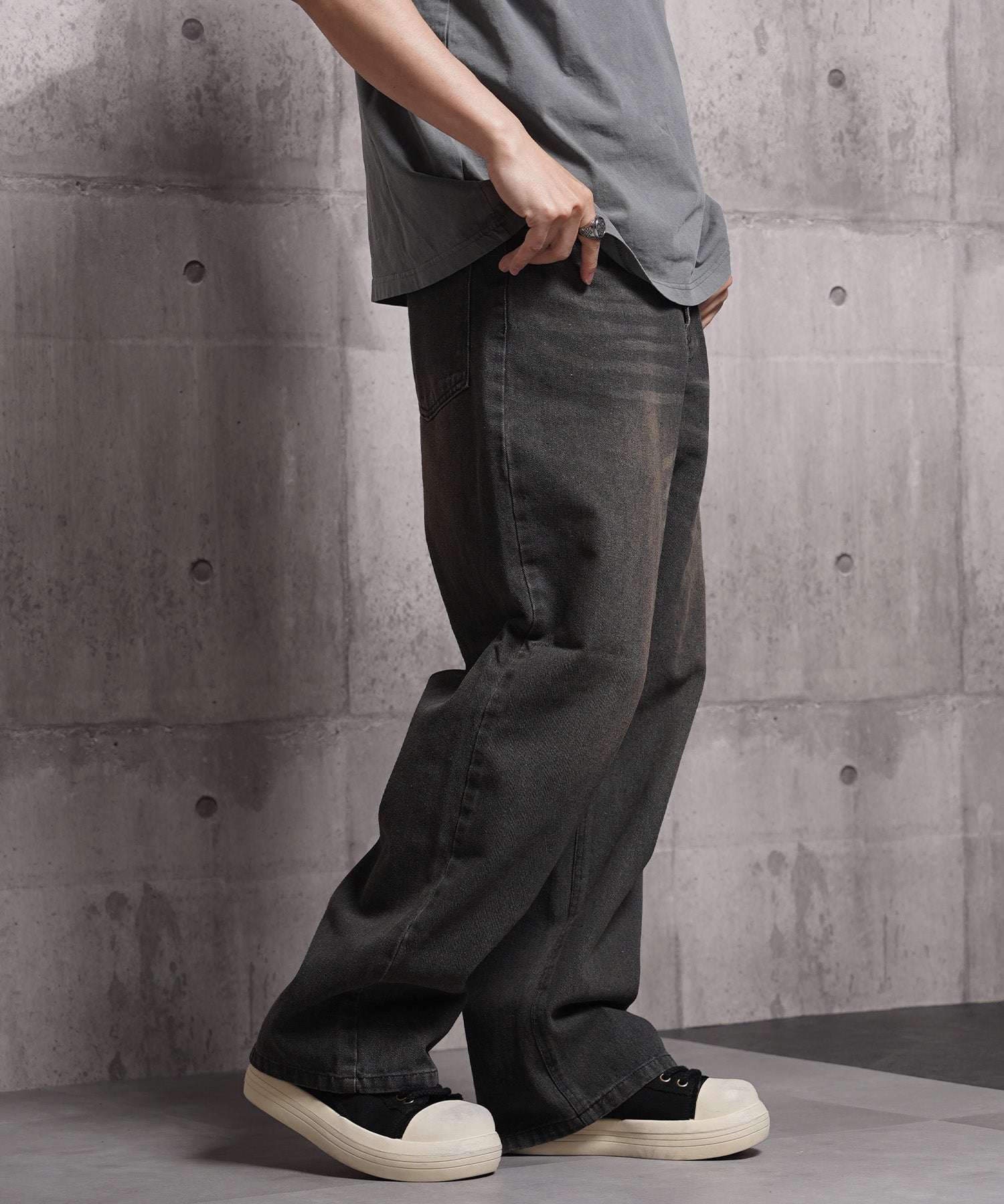 ワンフォークロージング 1111clothing 12ozデニム オーバーダイ バギーパンツ (BLUE) BLUE