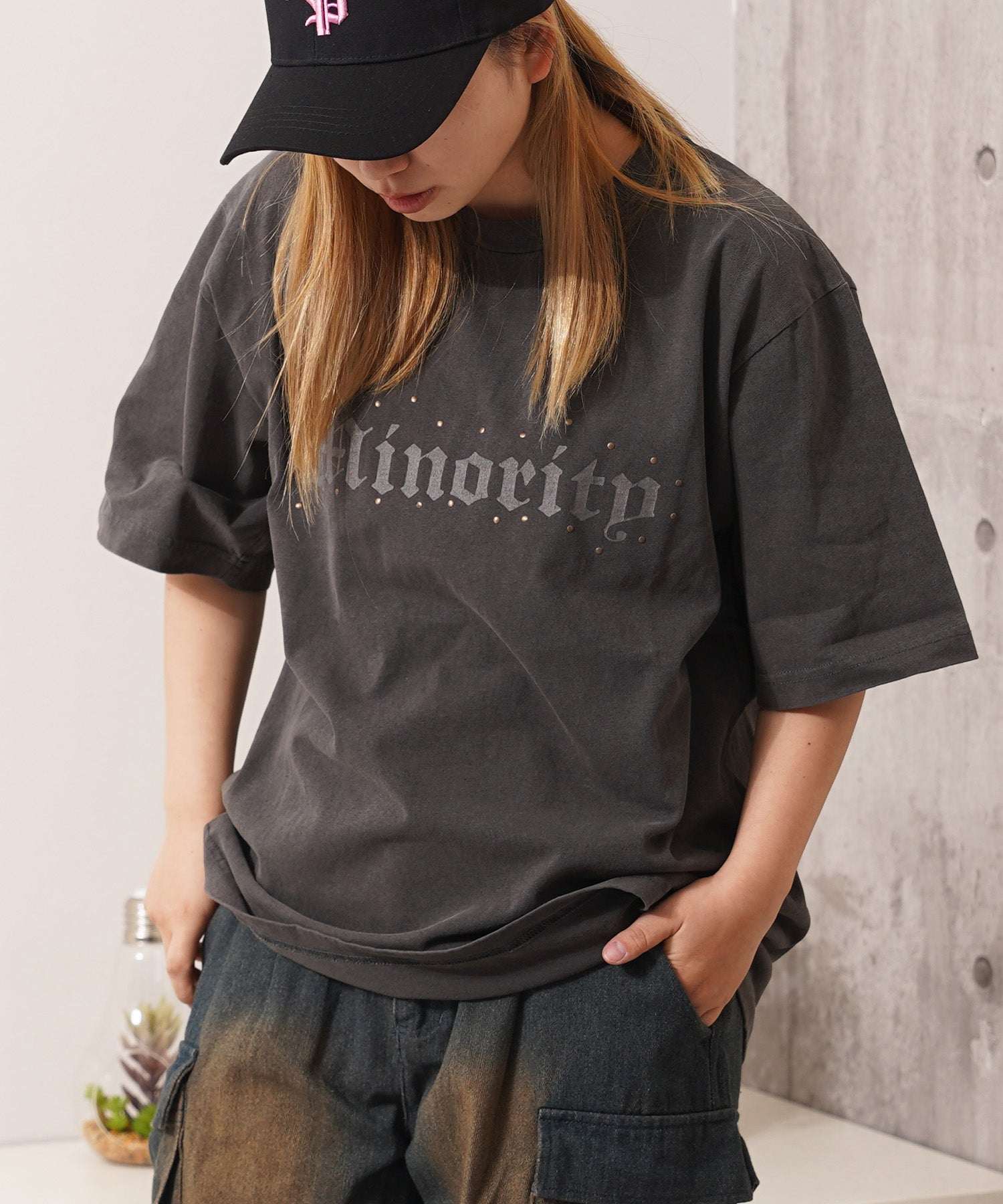ワンフォークロージング 1111clothing アソートデザイン ピグメントTシャツ (BLACK-スタッズ) BLACK-スタッズ