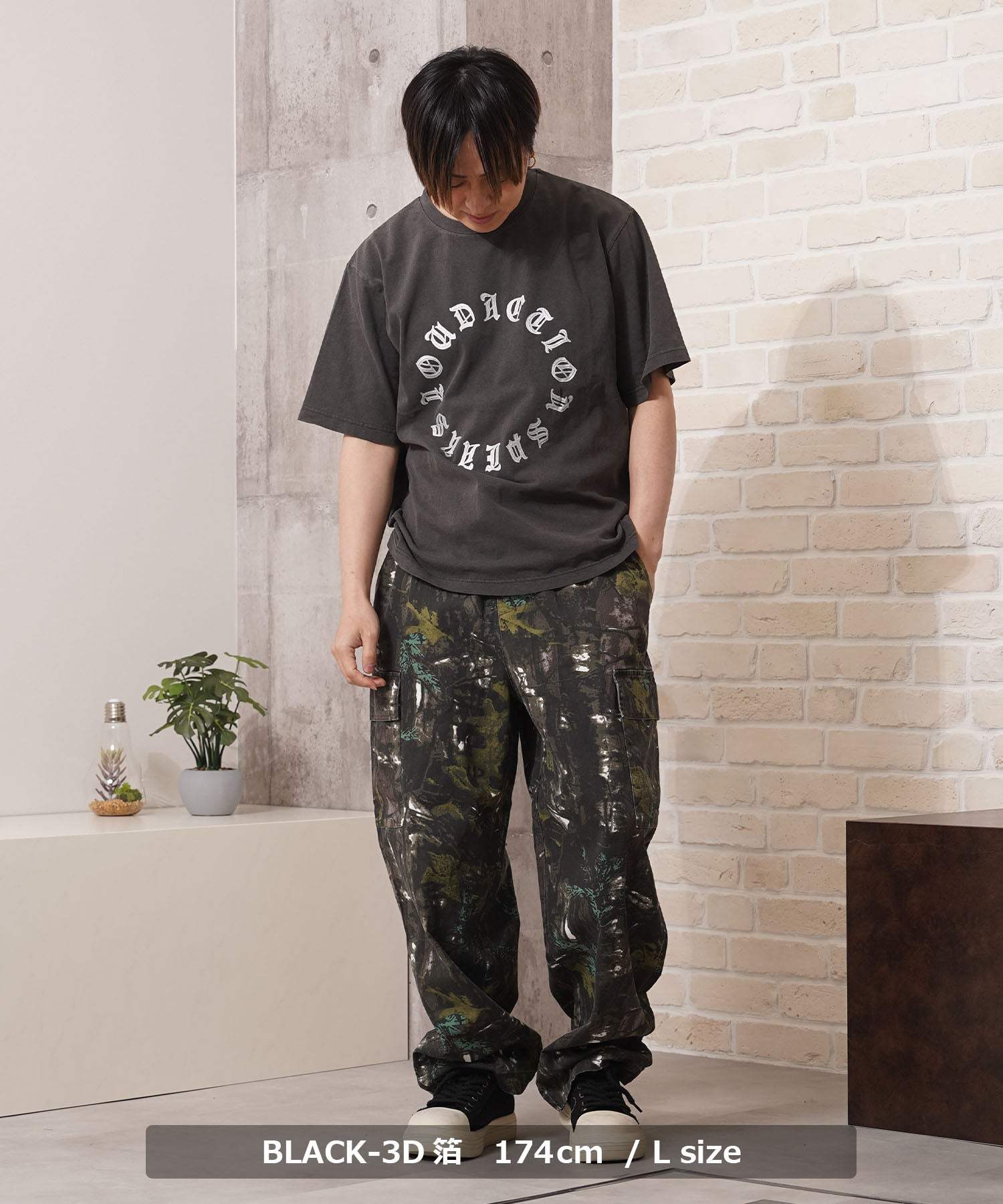 ワンフォークロージング 1111clothing アソートデザイン ピグメントTシャツ (BLACK-スタッズ) BLACK-スタッズ