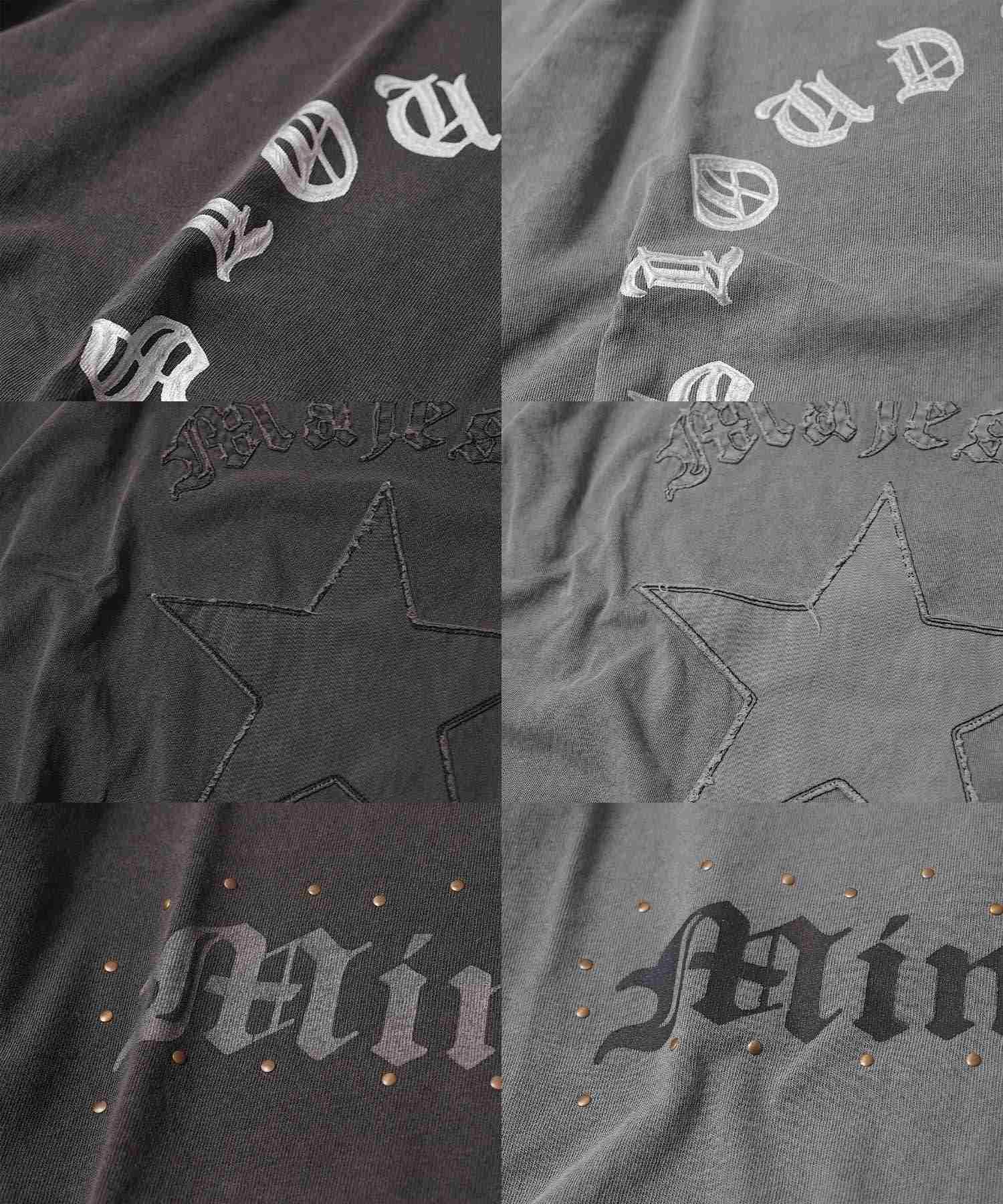 ワンフォークロージング 1111clothing アソートデザイン ピグメントTシャツ (BLACK-スタッズ) BLACK-スタッズ