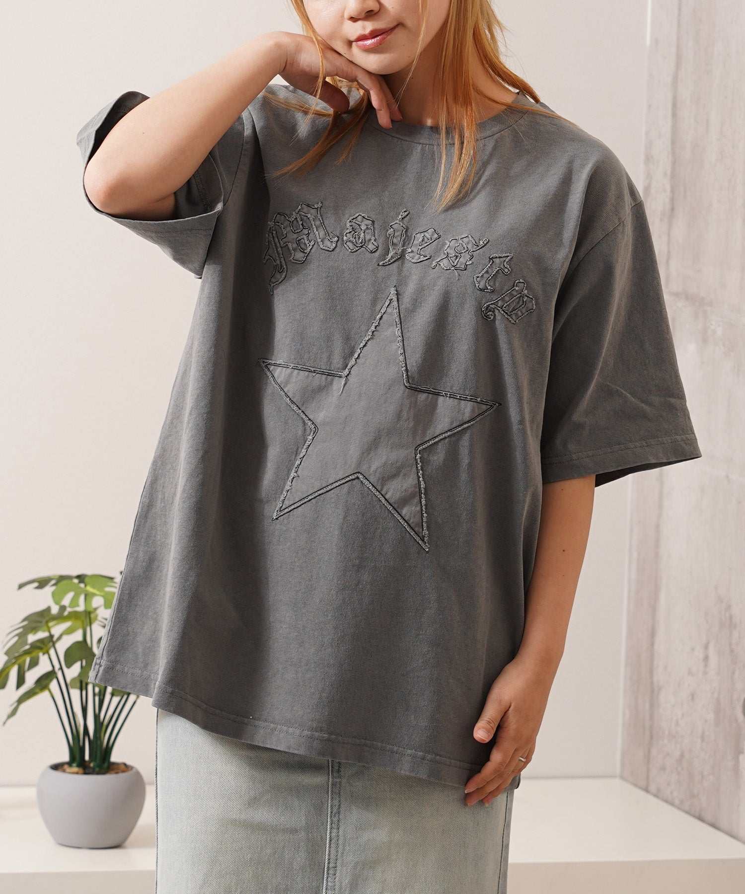ワンフォークロージング 1111clothing アソートデザイン ピグメントTシャツ (GRAY-アップリケ) GRAY-アップリケ
