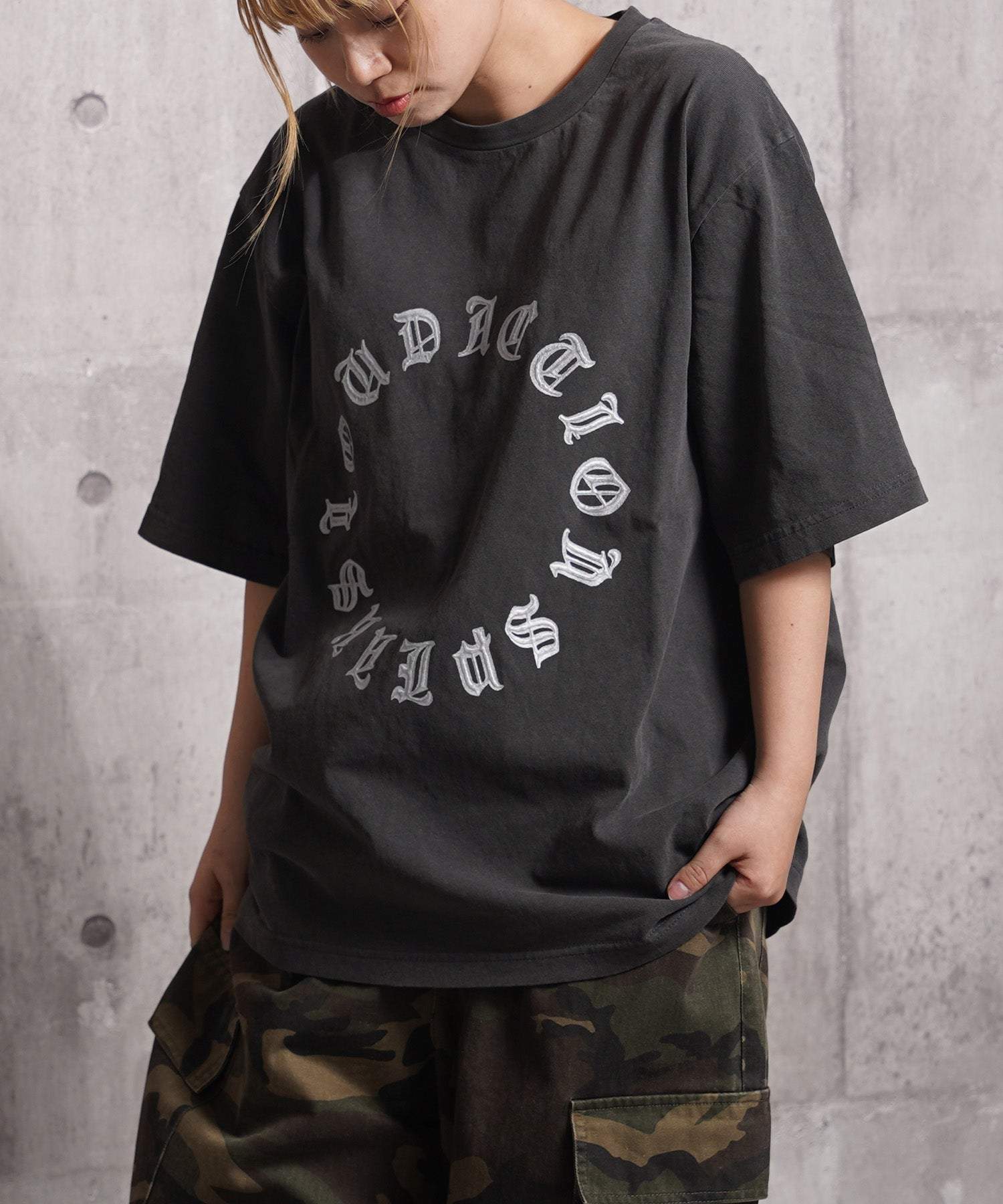 ワンフォークロージング 1111clothing アソートデザイン ピグメントTシャツ (BLACK-3D箔) BLACK-3D箔