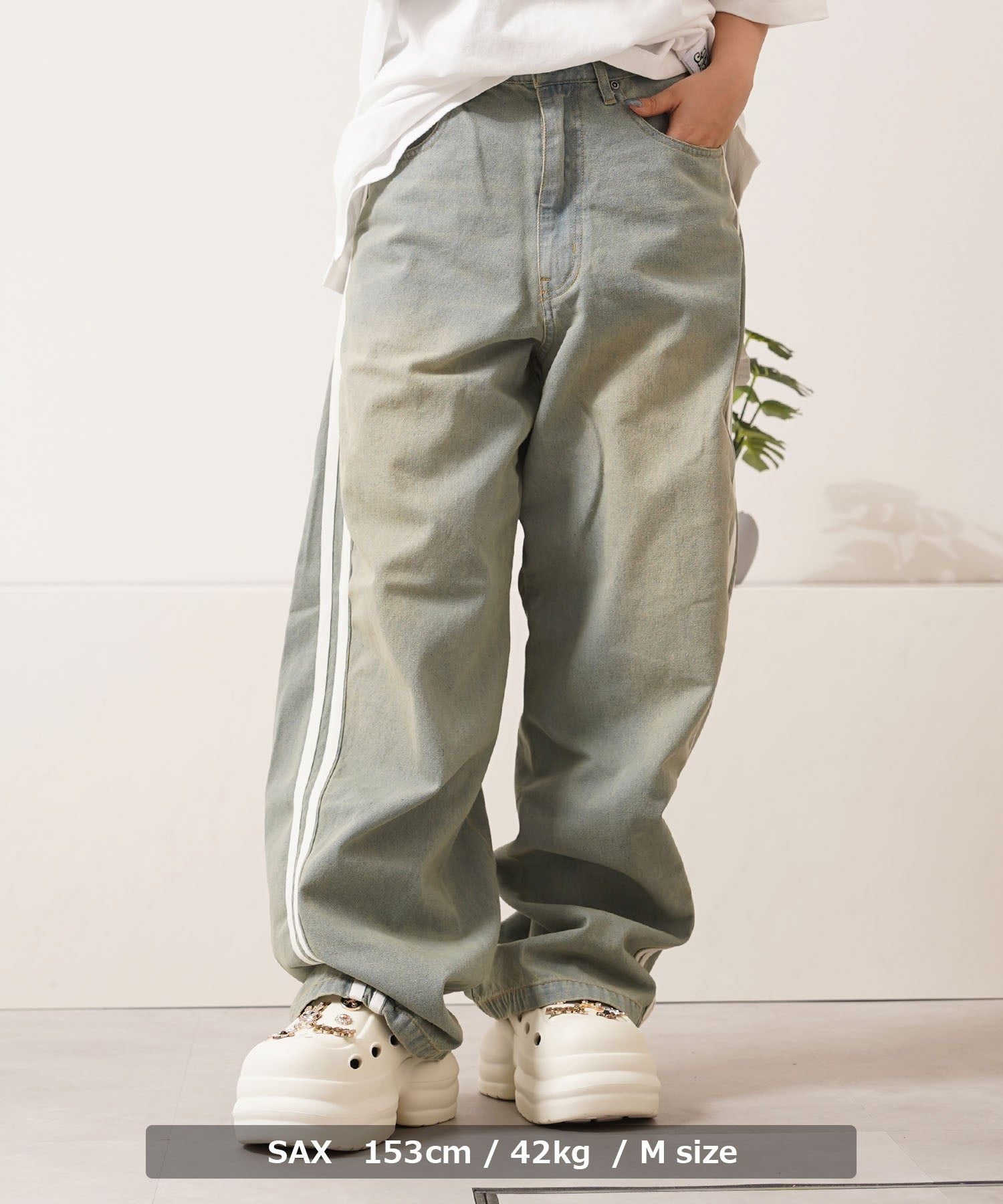 ワンフォークロージング 1111clothing ツイストライン バレルレッグデニム (SAX) SAX