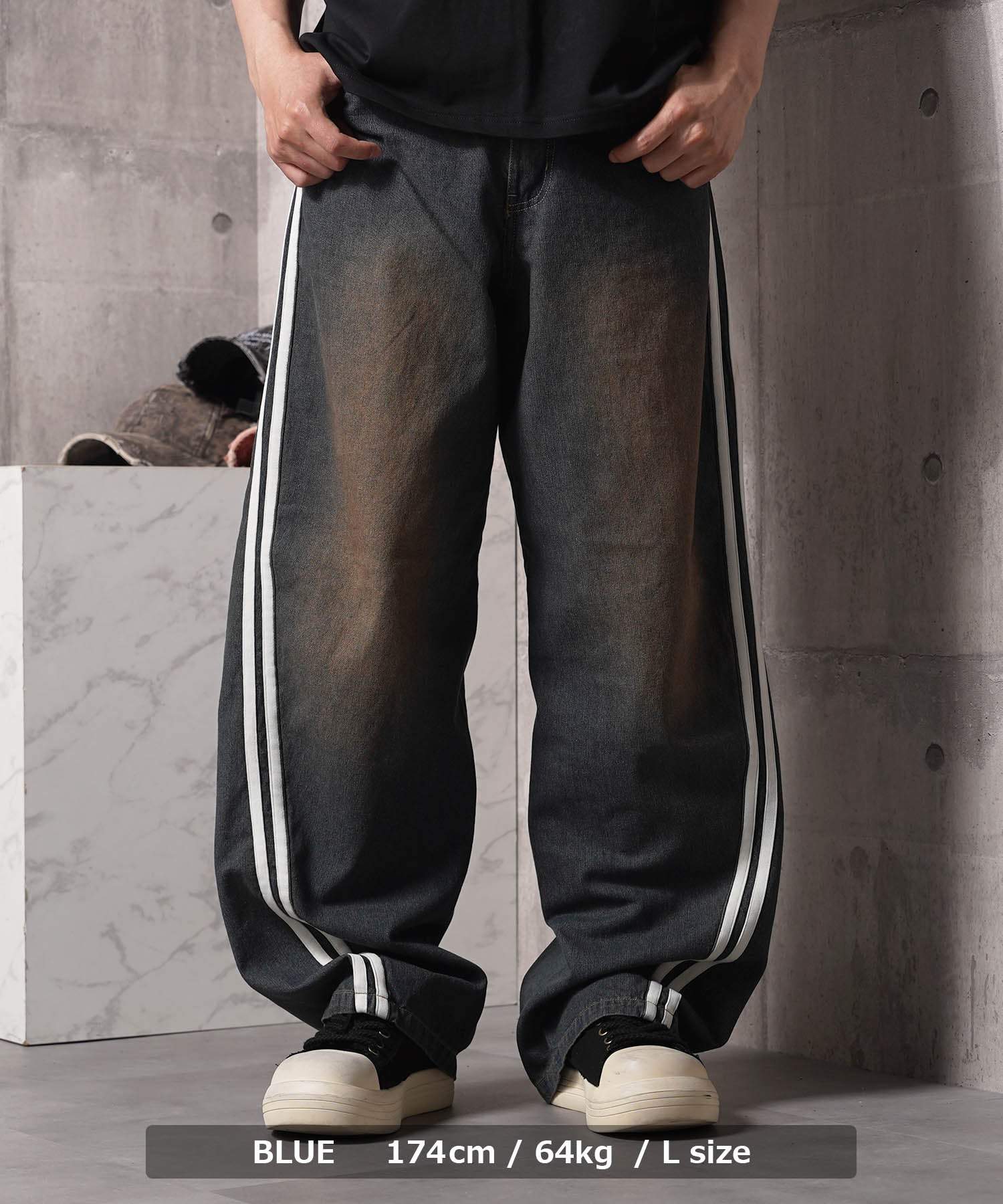 ワンフォークロージング 1111clothing ツイストライン バレルレッグデニム (SAX) SAX