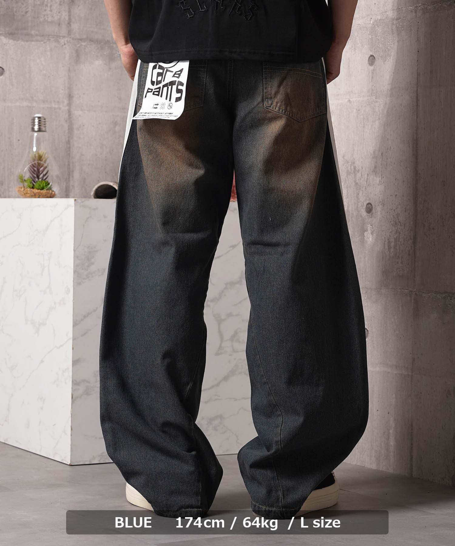 ワンフォークロージング 1111clothing ツイストライン バレルレッグデニム (SAX) SAX