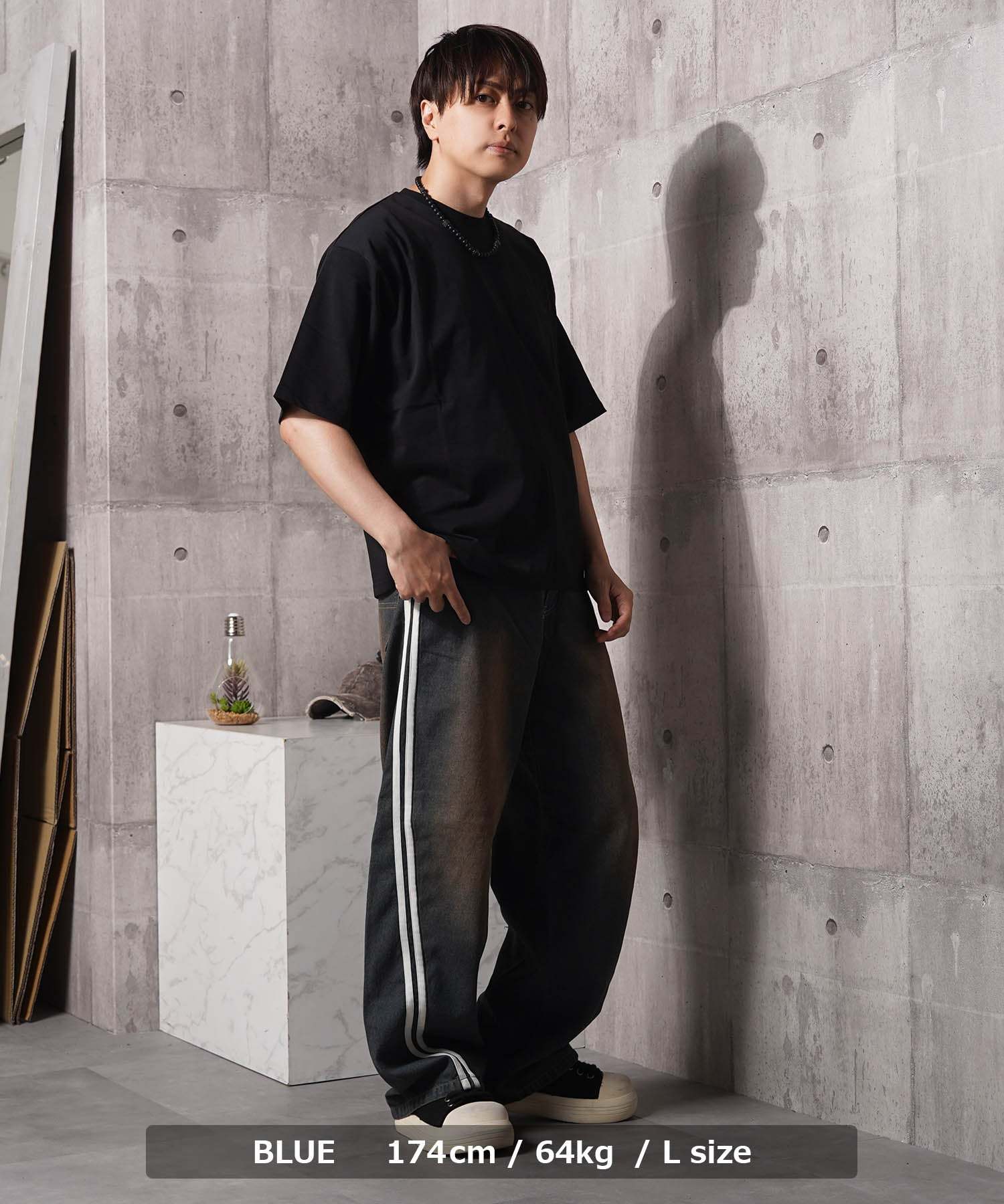 ワンフォークロージング 1111clothing ツイストライン バレルレッグデニム (SAX) SAX