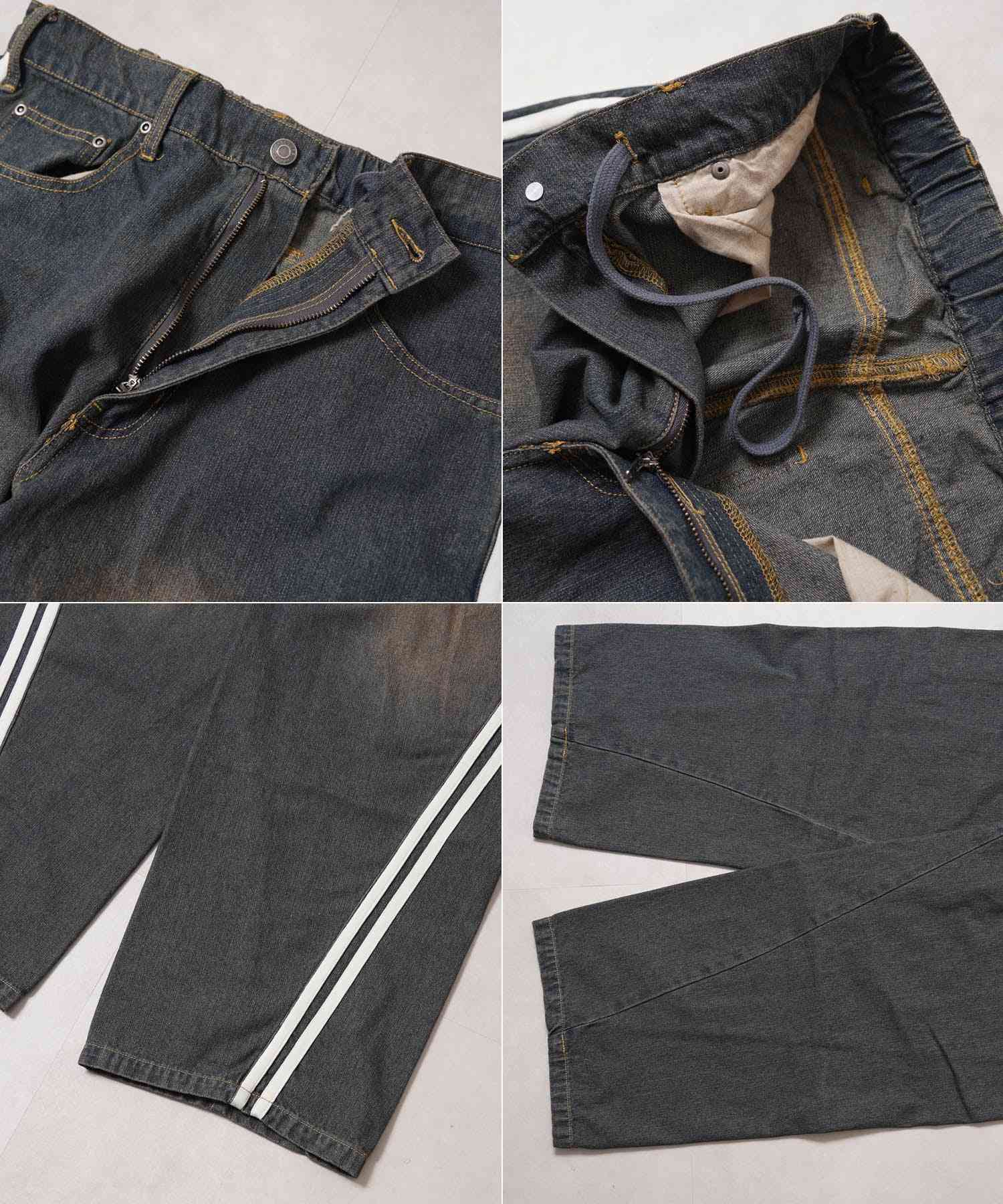 ワンフォークロージング 1111clothing ツイストライン バレルレッグデニム (SAX) SAX