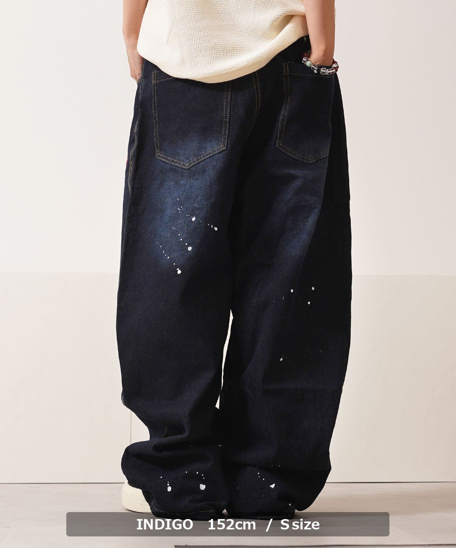 ワンフォークロージング 1111clothing ハート刺繍 バレルレッグ ジーンズ (INDIGO) INDIGO