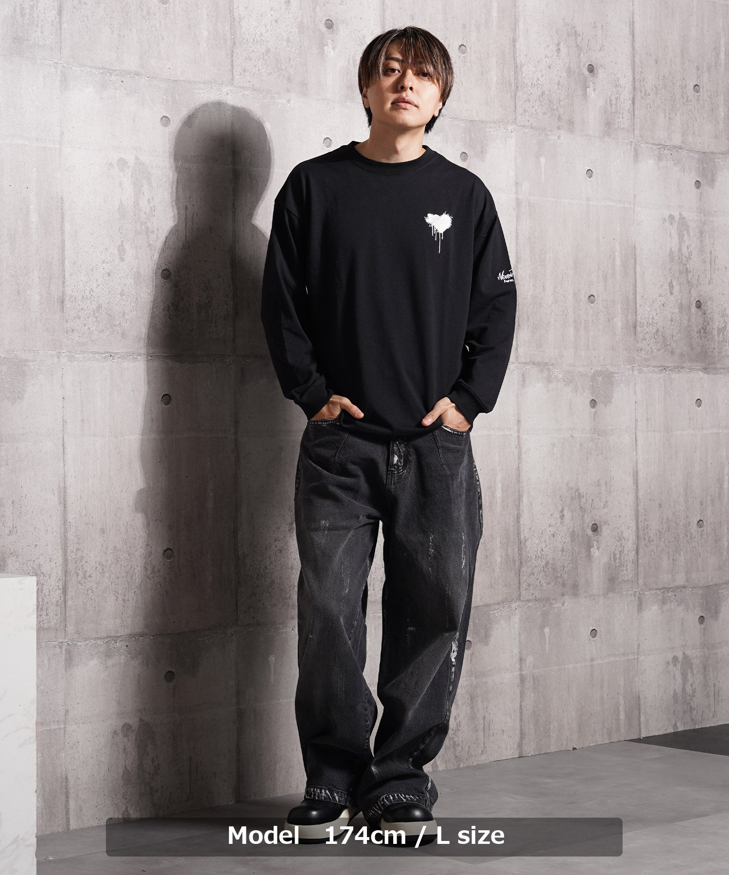 ワンフォークロージング 1111clothing ハート刺繍 ワイドシルエット L/S Tee (A柄-WHITE) A柄-WHITE