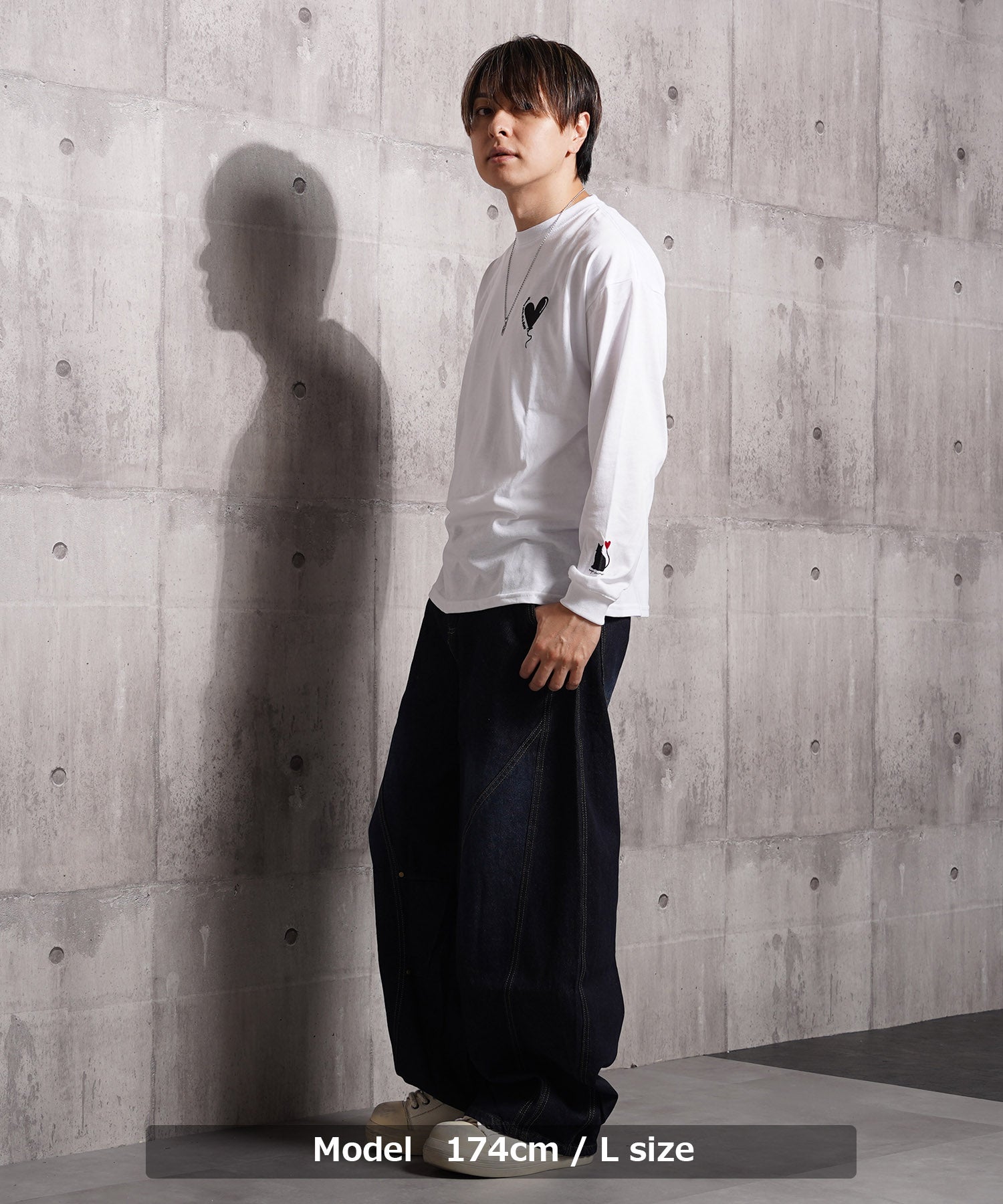 ワンフォークロージング 1111clothing ハート刺繍 ワイドシルエット L/S Tee (A柄-WHITE) A柄-WHITE