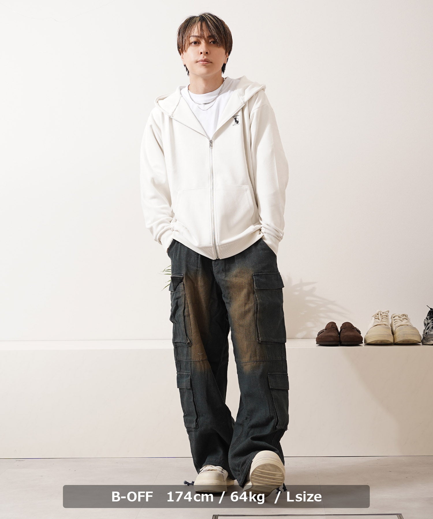 ワンフォークロージング 1111clothing ガール&ネコ フェイクスエード ジップパーカー (B-OFF) B-OFF