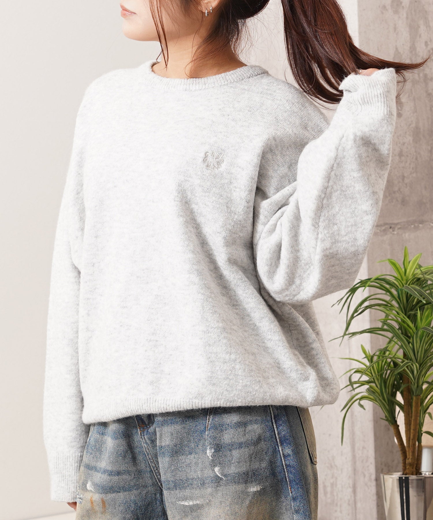 ワンフォークロージング 1111clothing クロップド ルーズ クルーニット (ASH) ASH