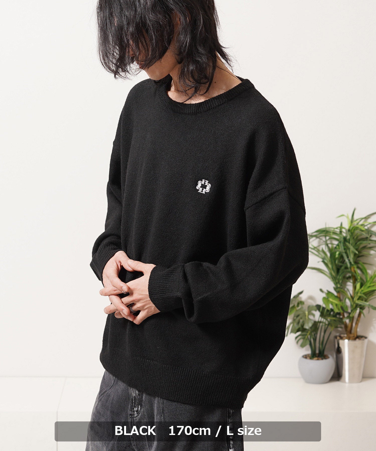 ワンフォークロージング 1111clothing クロップド ルーズ クルーニット (ASH) ASH