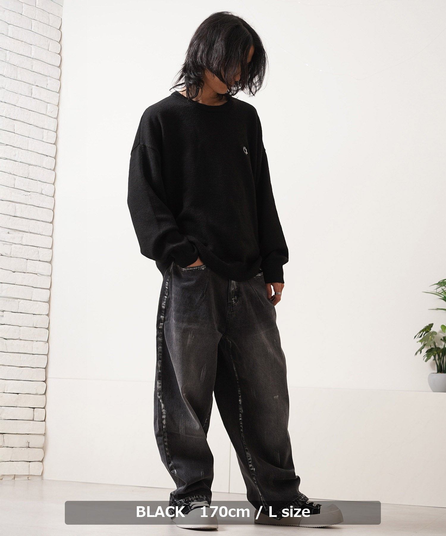 ワンフォークロージング 1111clothing クロップド ルーズ クルーニット (ASH) ASH
