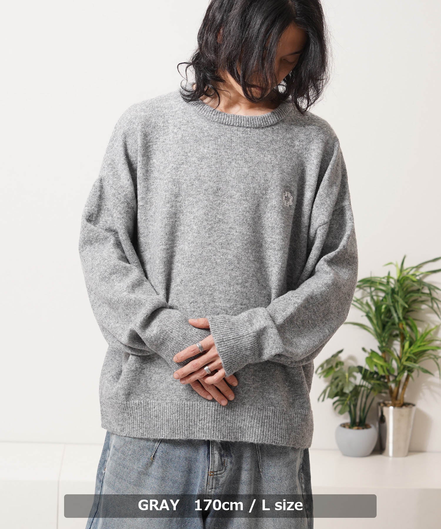 ワンフォークロージング 1111clothing クロップド ルーズ クルーニット (ASH) ASH