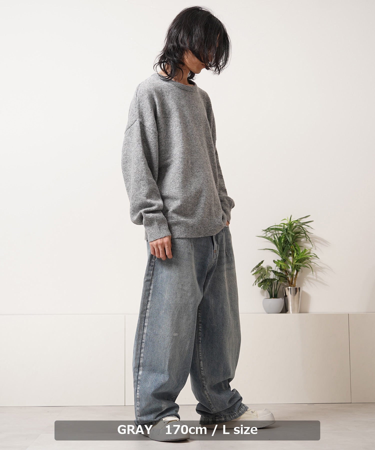 ワンフォークロージング 1111clothing クロップド ルーズ クルーニット (ASH) ASH