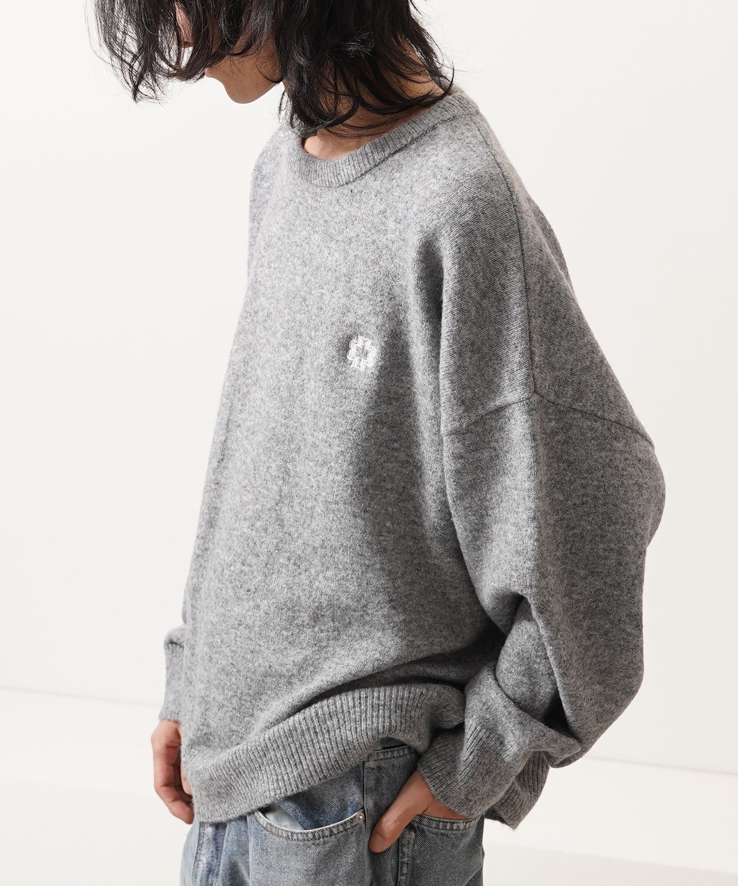 ワンフォークロージング 1111clothing クロップド ルーズ クルーニット (GRAY) GRAY