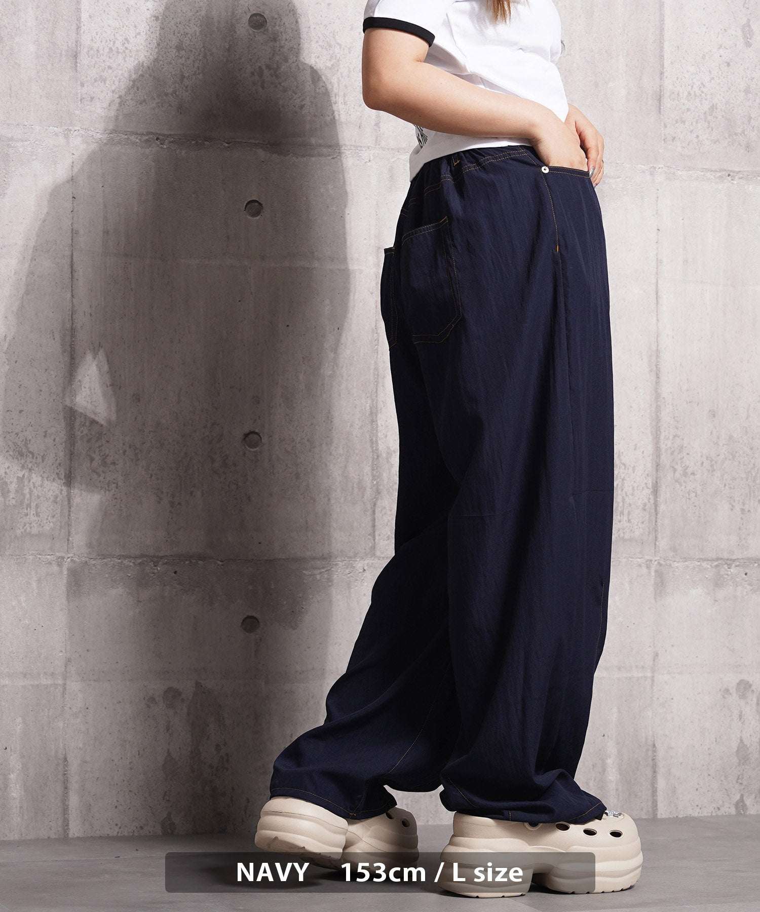 ワンフォークロージング 1111clothing ナイロンワッシャー バレルレッグパンツ (NAVY) NAVY