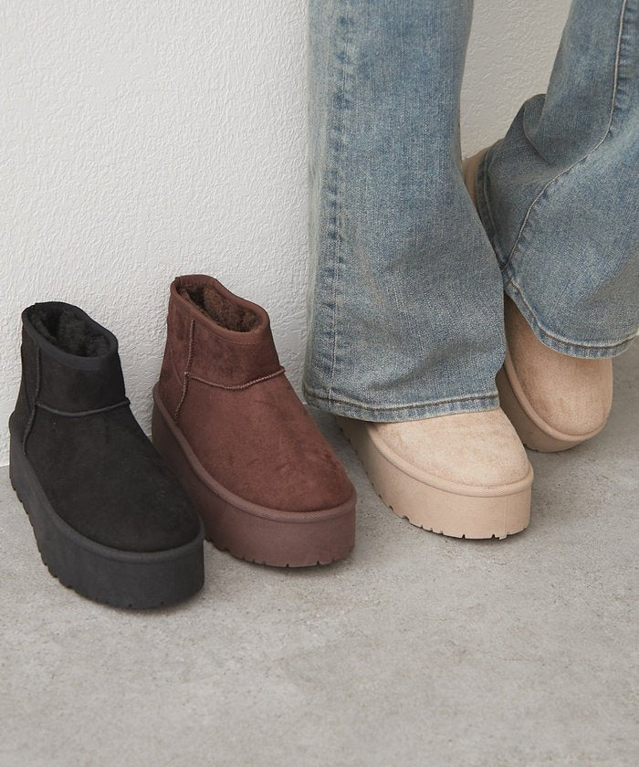 ナイスクラップ NICE CLAUP フェイクムートンショートブーツ (BK) BK