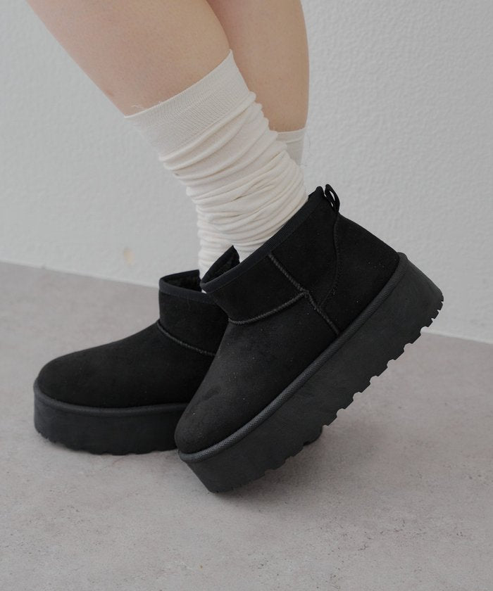 ナイスクラップ NICE CLAUP フェイクムートンショートブーツ (BK) BK