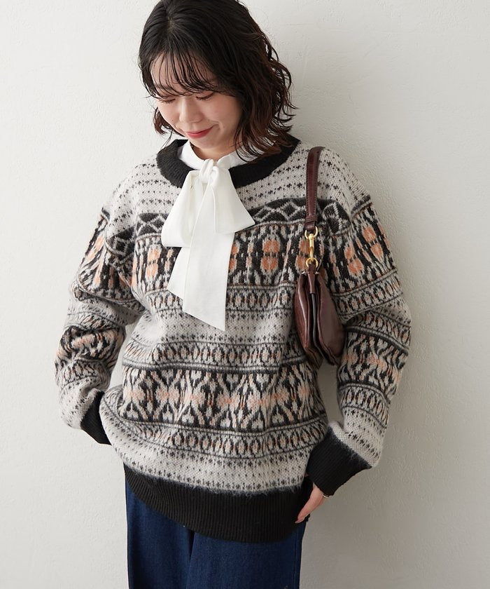 ナイスクラップ NICE CLAUP 【NUNIFE】超起毛チロリアンニット (BK) BK