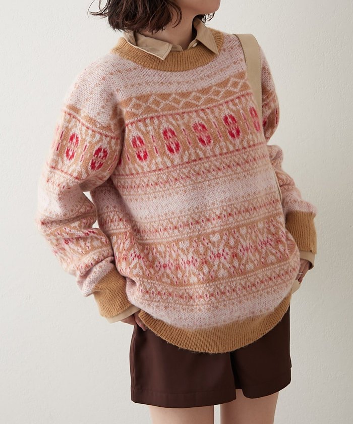 ナイスクラップ NICE CLAUP 【NUNIFE】超起毛チロリアンニット (BK) BK