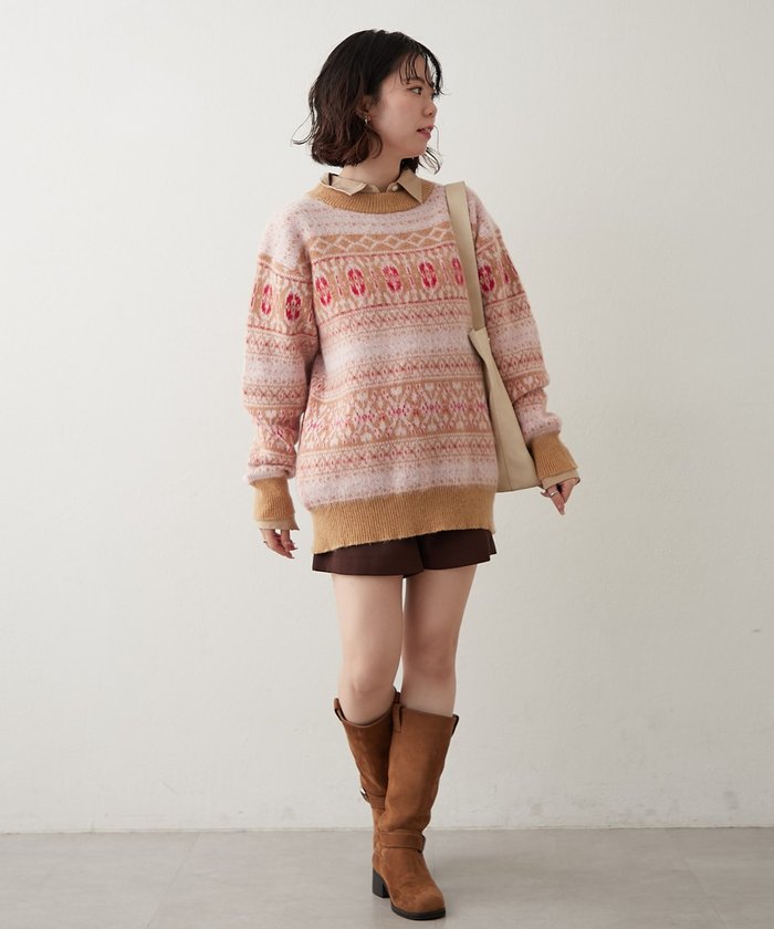 ナイスクラップ NICE CLAUP 【NUNIFE】超起毛チロリアンニット (BK) BK