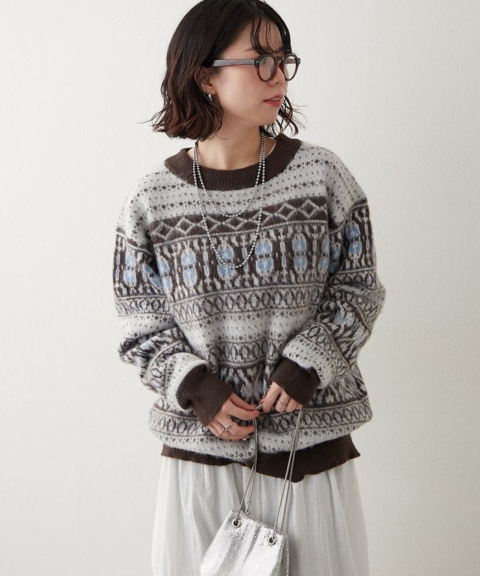 ナイスクラップ NICE CLAUP 【NUNIFE】超起毛チロリアンニット (BK) BK