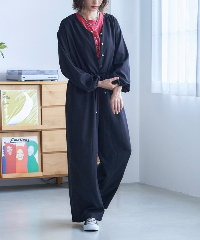 ナイスクラップ NICE CLAUP 【nane】《サイズ展開有》ボリュームスリーブオールインワン (BK) BK