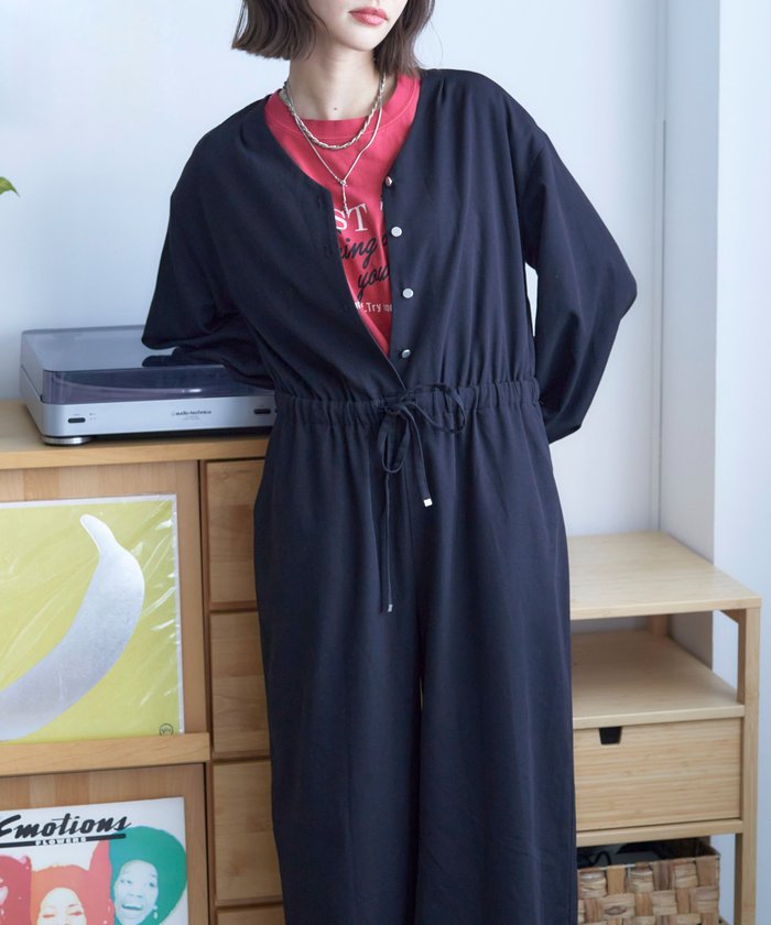 ナイスクラップ NICE CLAUP 【nane】《サイズ展開有》ボリュームスリーブオールインワン (BK) BK