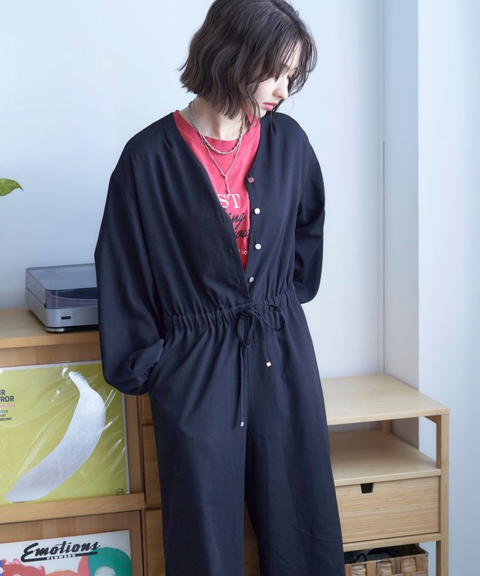 ナイスクラップ NICE CLAUP 【nane】《サイズ展開有》ボリュームスリーブオールインワン (BK) BK