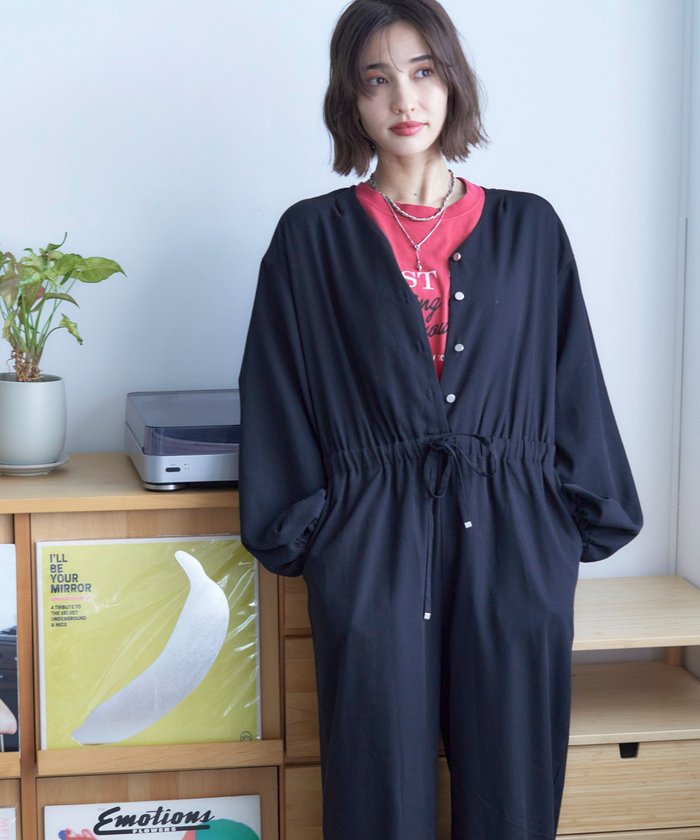 ナイスクラップ NICE CLAUP 【nane】《サイズ展開有》ボリュームスリーブオールインワン (BK) BK