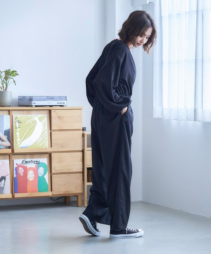 ナイスクラップ NICE CLAUP 【nane】《サイズ展開有》ボリュームスリーブオールインワン (BK) BK