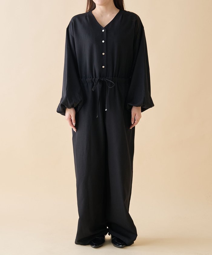 ナイスクラップ NICE CLAUP 【nane】《サイズ展開有》ボリュームスリーブオールインワン (BK) BK