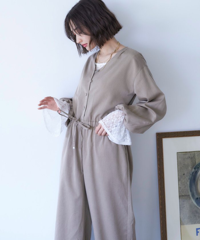 ナイスクラップ NICE CLAUP 【nane】《サイズ展開有》ボリュームスリーブオールインワン (BK) BK