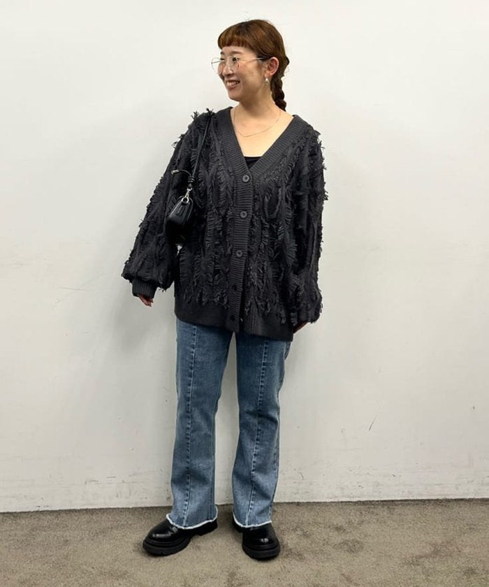 ナイスクラップ NICE CLAUP 【NAO】フリンジVネックカーディガン (IVY) IVY