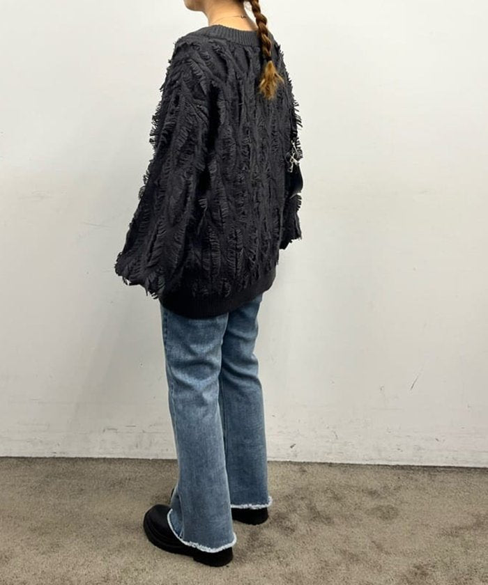 ナイスクラップ NICE CLAUP 【NAO】フリンジVネックカーディガン (IVY) IVY