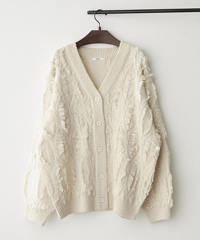 ナイスクラップ NICE CLAUP 【NAO】フリンジVネックカーディガン (IVY) IVY