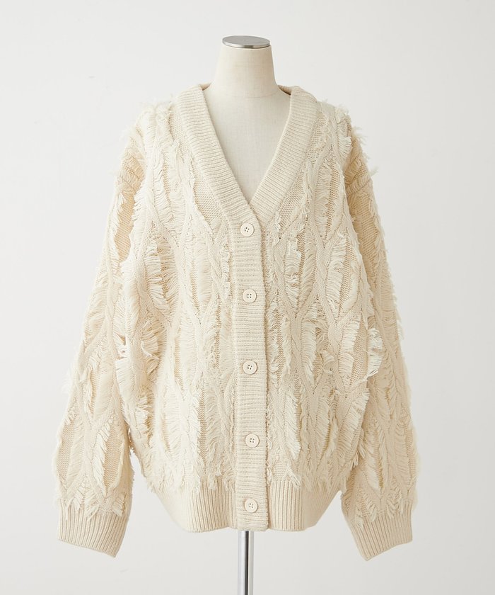 ナイスクラップ NICE CLAUP 【NAO】フリンジVネックカーディガン (IVY) IVY