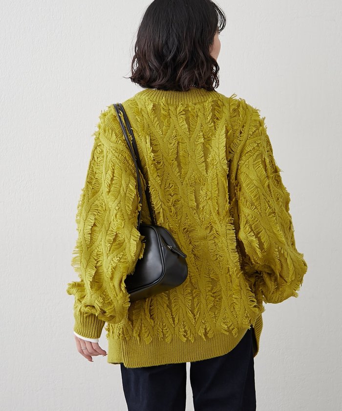 ナイスクラップ NICE CLAUP 【NAO】フリンジVネックカーディガン (IVY) IVY