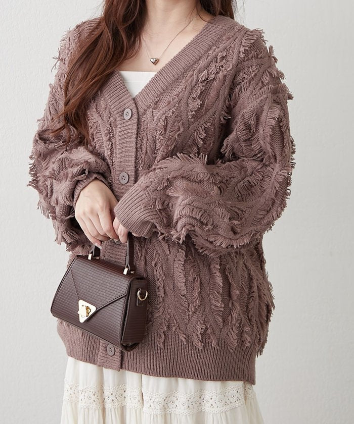 ナイスクラップ NICE CLAUP 【NAO】フリンジVネックカーディガン (IVY) IVY