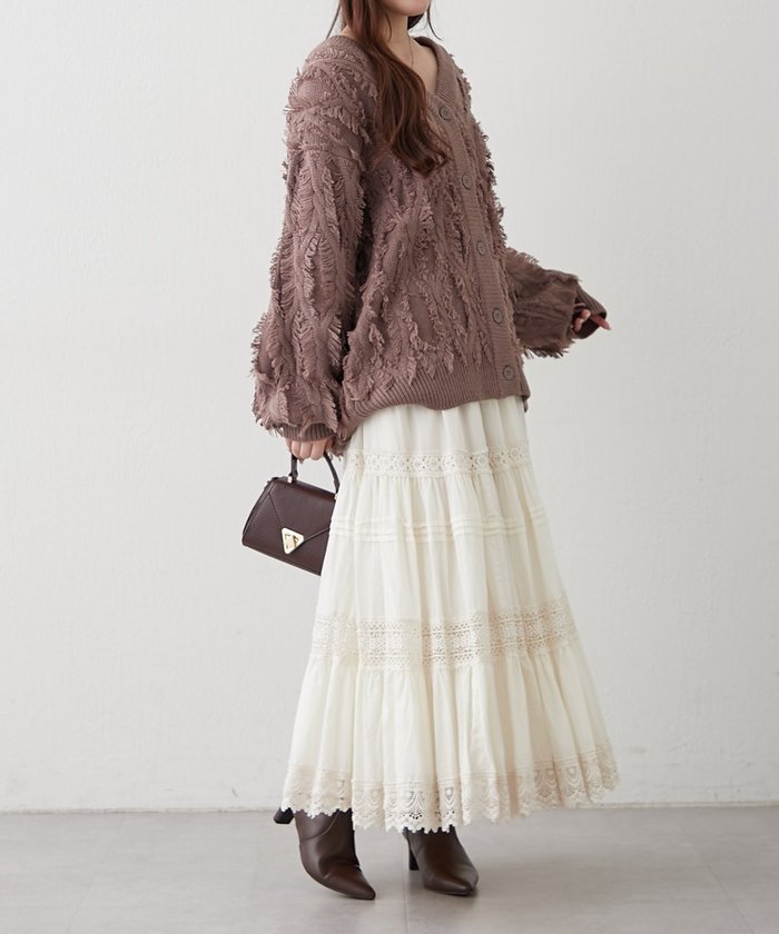 ナイスクラップ NICE CLAUP 【NAO】フリンジVネックカーディガン (IVY) IVY