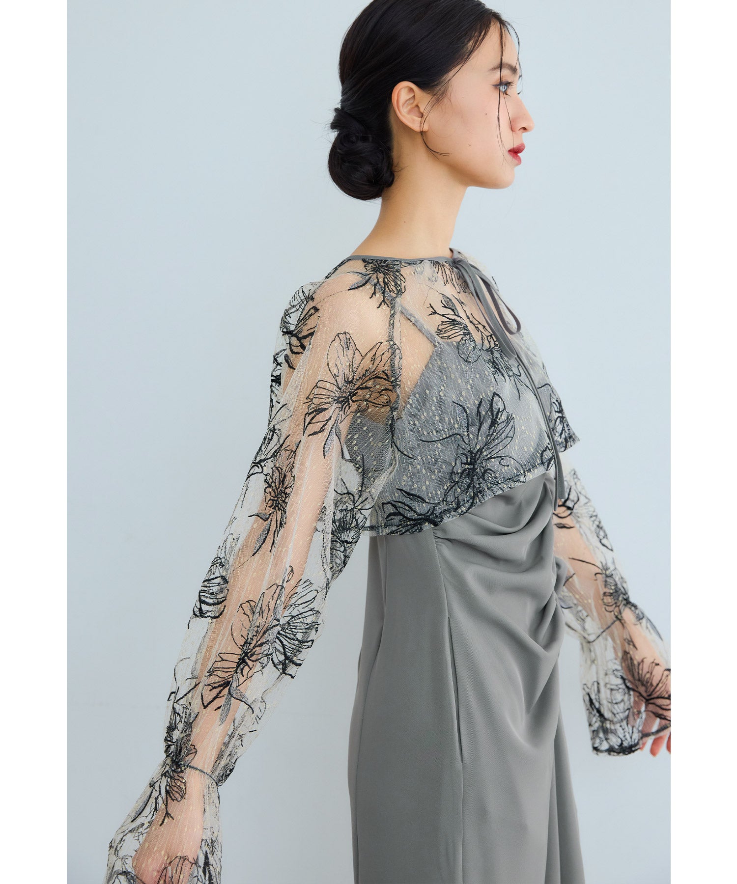 ニアナ niana Many wayゴールドフラワードレス 2点セット ボレロ キャミワンピース 結婚式 成人式 二次会 同窓会 入学式 卒業式 パーティードレス オケージョンドレス お呼ばれ (グレー) グレー