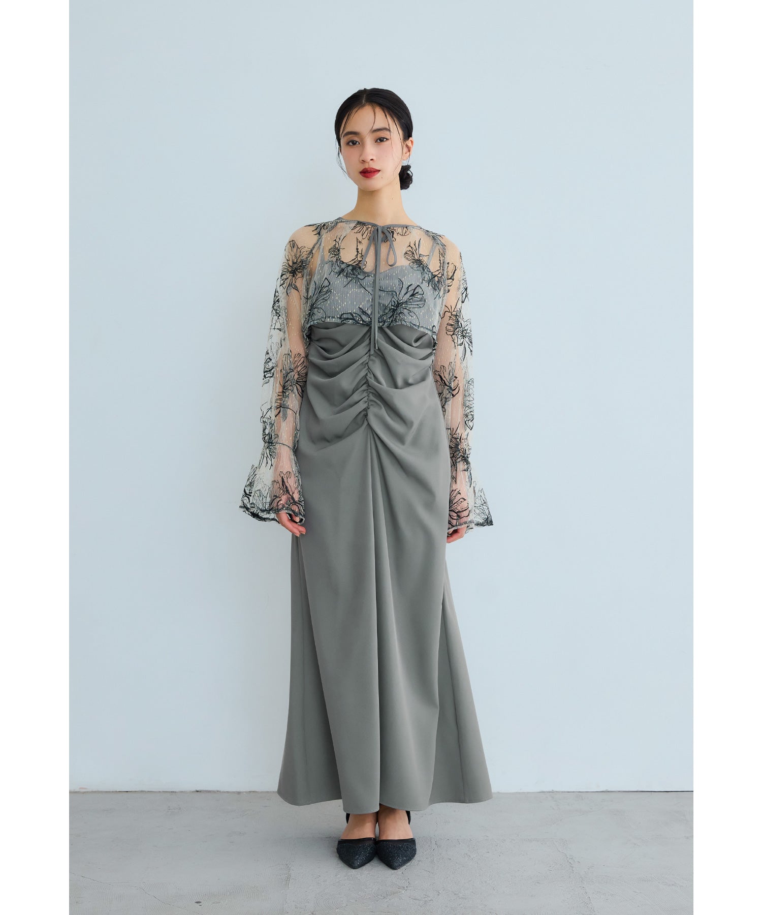 ニアナ niana Many wayゴールドフラワードレス 2点セット ボレロ キャミワンピース 結婚式 成人式 二次会 同窓会 入学式 卒業式 パーティードレス オケージョンドレス お呼ばれ (グレー) グレー