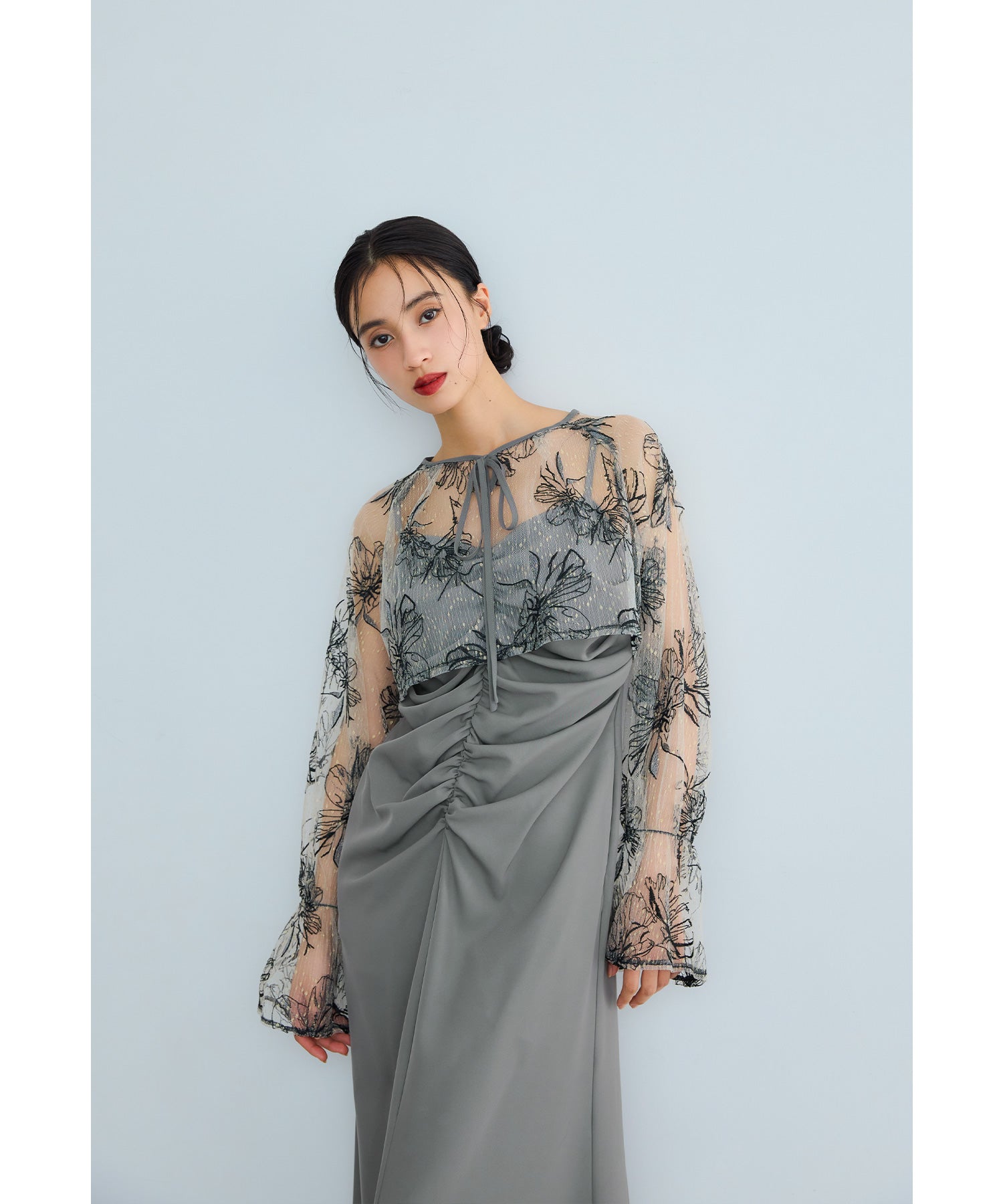 ニアナ niana Many wayゴールドフラワードレス 2点セット ボレロ キャミワンピース 結婚式 成人式 二次会 同窓会 入学式 卒業式 パーティードレス オケージョンドレス お呼ばれ (グレー) グレー