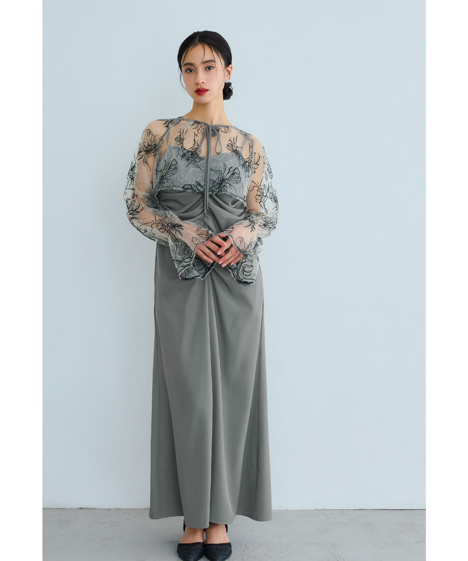 ニアナ niana Many wayゴールドフラワードレス 2点セット ボレロ キャミワンピース 結婚式 成人式 二次会 同窓会 入学式 卒業式 パーティードレス オケージョンドレス お呼ばれ (グレー) グレー