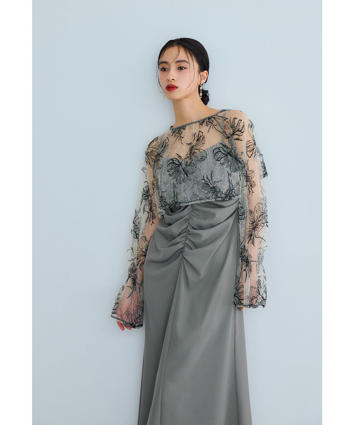 ニアナ niana Many wayゴールドフラワードレス 2点セット ボレロ キャミワンピース 結婚式 成人式 二次会 同窓会 入学式 卒業式 パーティードレス オケージョンドレス お呼ばれ (グレー) グレー