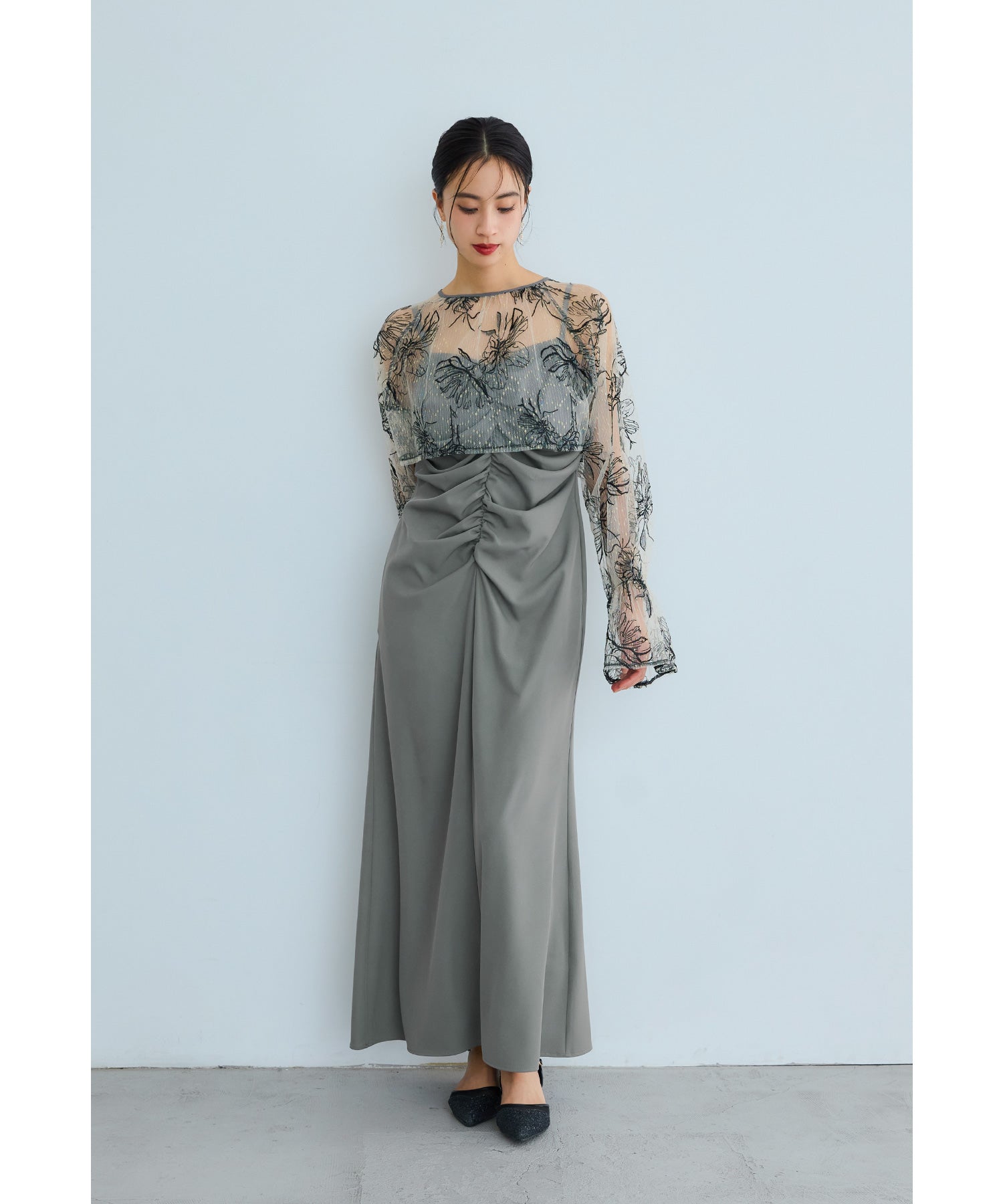 ニアナ niana Many wayゴールドフラワードレス 2点セット ボレロ キャミワンピース 結婚式 成人式 二次会 同窓会 入学式 卒業式 パーティードレス オケージョンドレス お呼ばれ (グレー) グレー