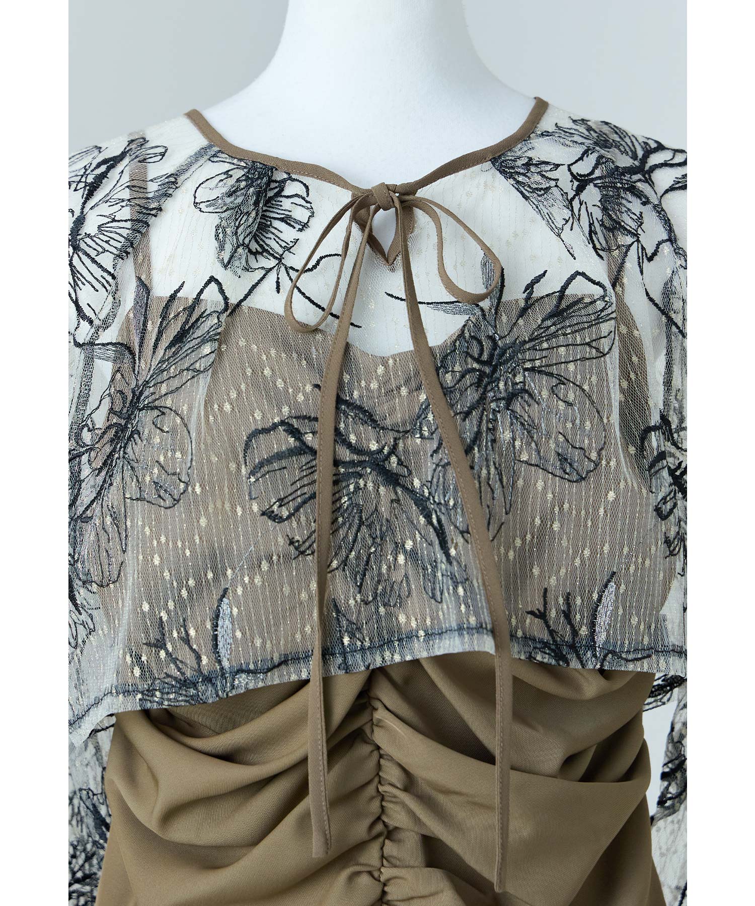 ニアナ niana Many wayゴールドフラワードレス 2点セット ボレロ キャミワンピース 結婚式 成人式 二次会 同窓会 入学式 卒業式 パーティードレス オケージョンドレス お呼ばれ (グレー) グレー