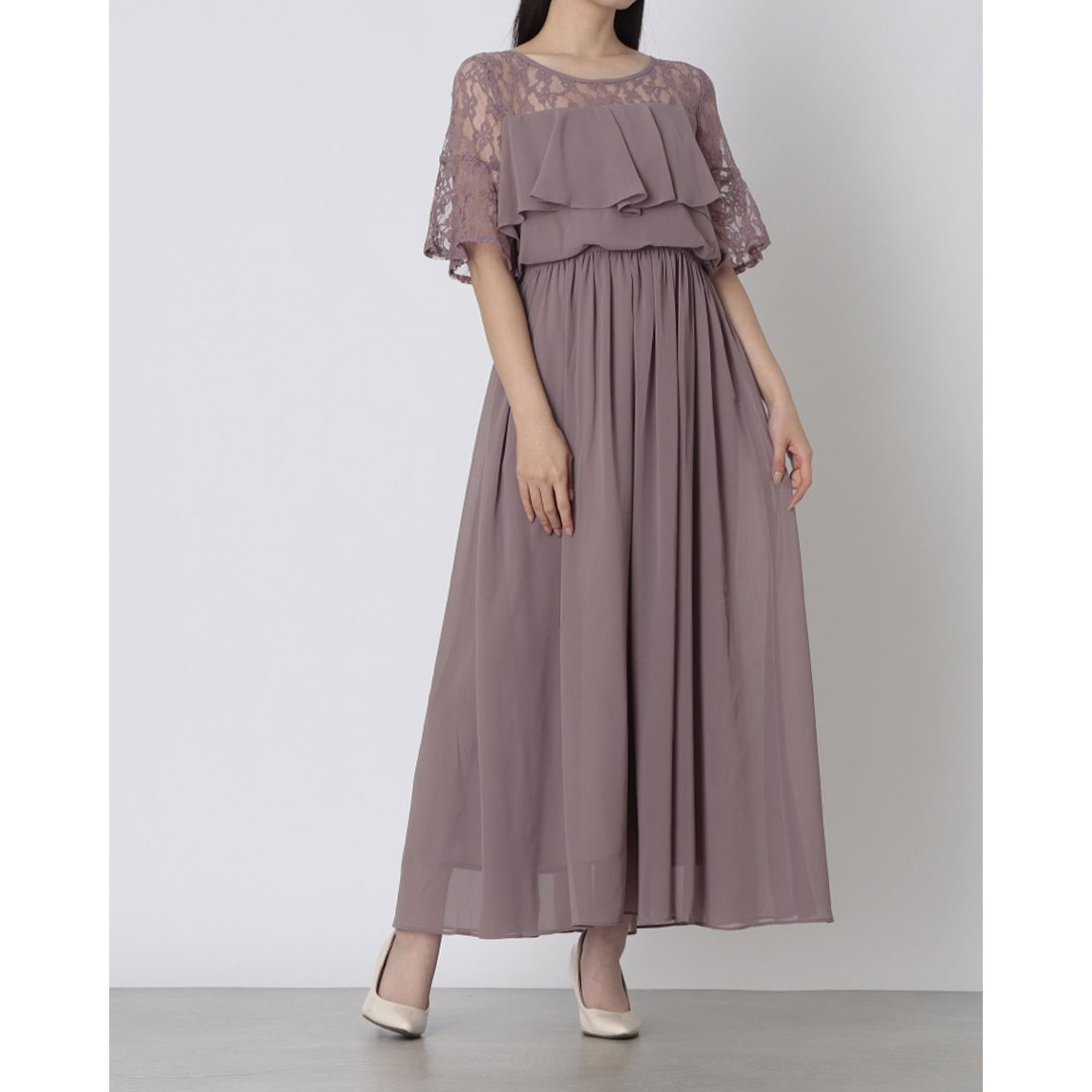 ナイトワン NIGHT 1 シフォンロングドレス ドレス (グレーパープル) グレーパープル